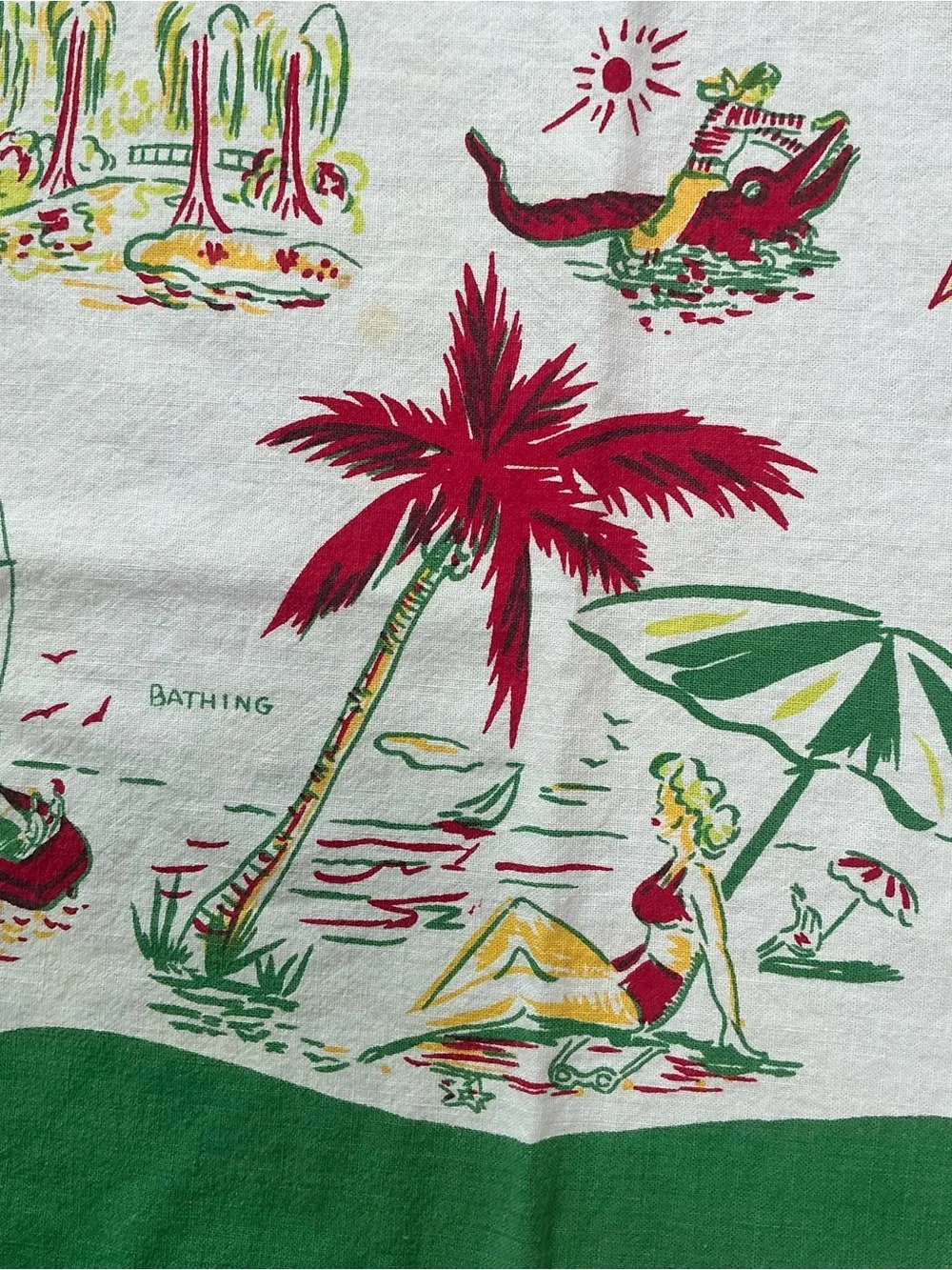 Vintage 1950s/60s Florida Souvenir Map Novelty Print MCM Cotton Tablecloth USA